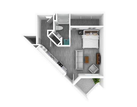 Floor plan for studio, 1 bath, 698 sqft
